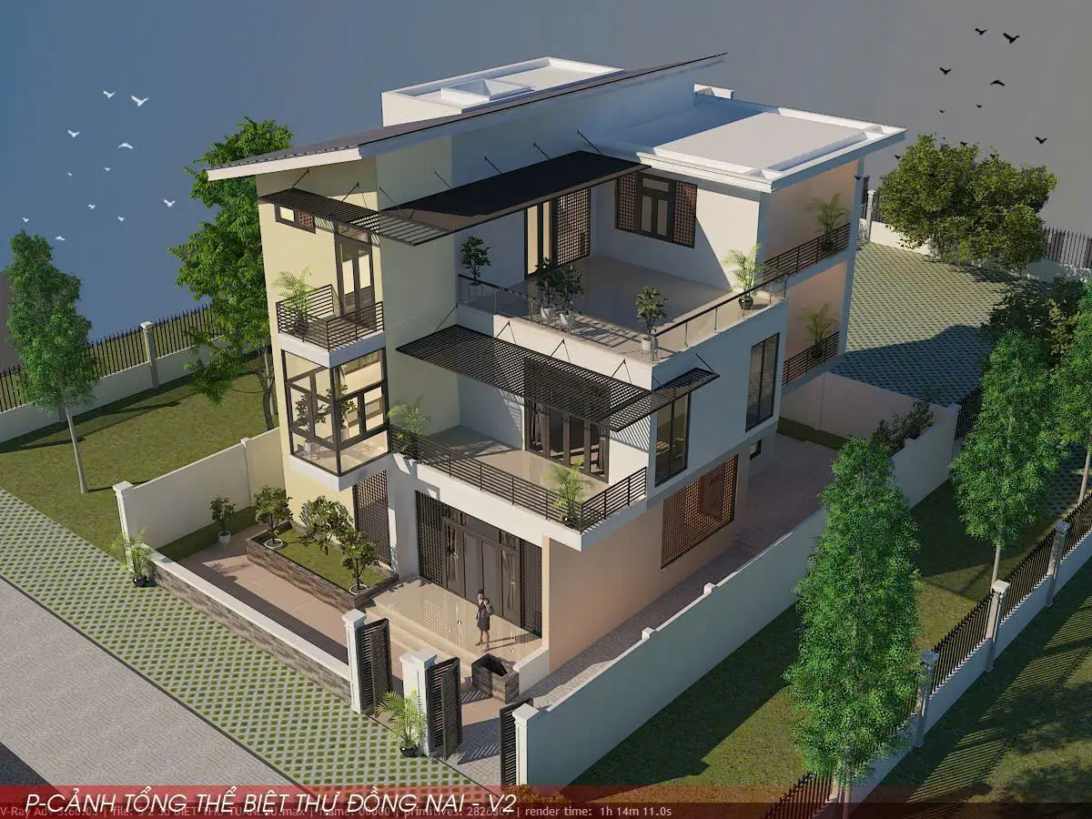 Phối cảnh trên cao biệt thự 3 tầng Long Tân Nhơn Trạch Đồng Nai